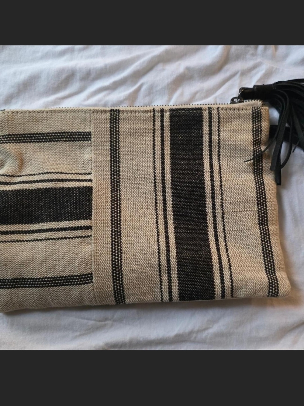J.jill Striped Black and Cream Woven Wristlet